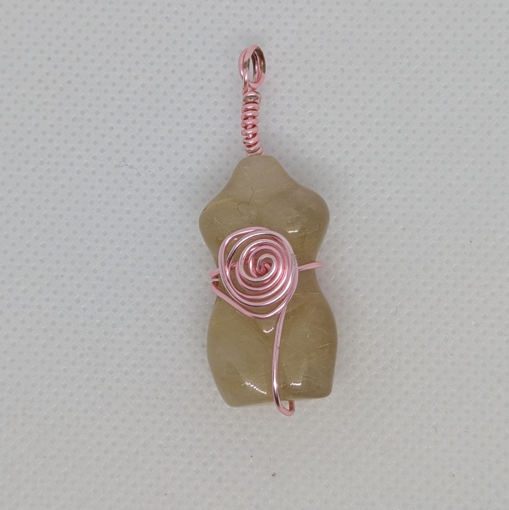 Elegant Citrine Pendant with Pink Wire Wrap